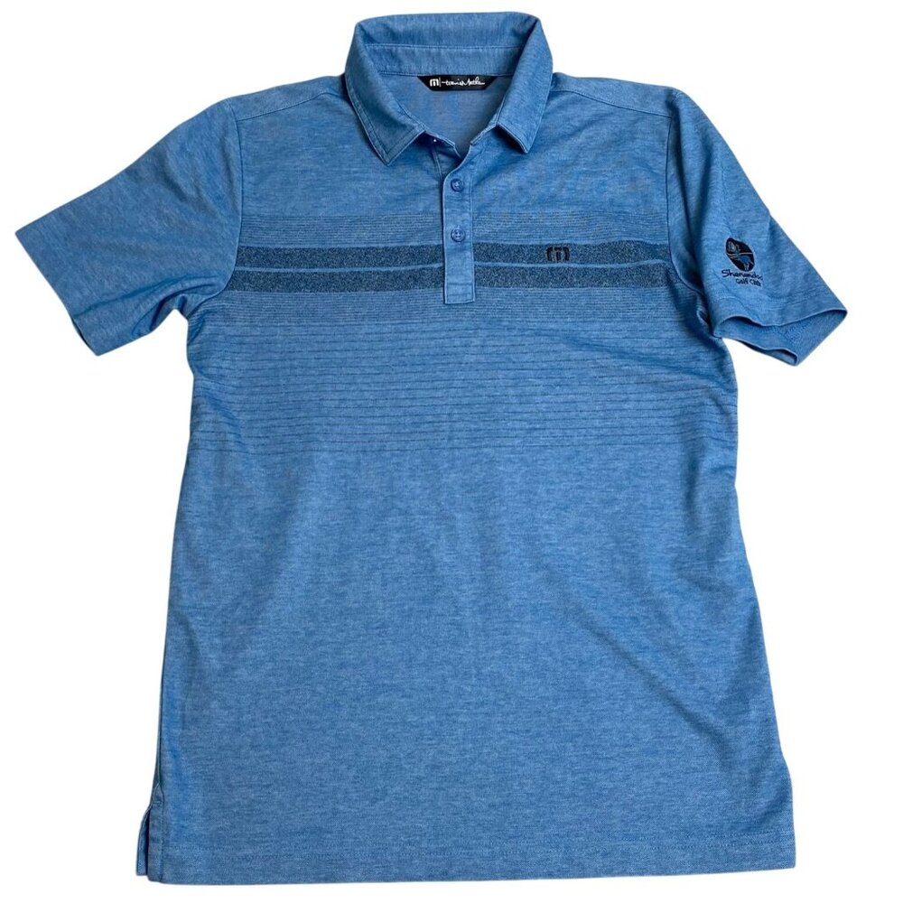 TravisMathew Mens Polo Shirt Small Short Sleeve Shenendoah Golf Club Blue Cotton
